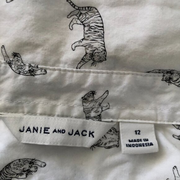 JANIE AND JACK TIGER PRINT POPLIN SHIRT BUTTON DOWN 100% COTTON BOYS 12 NWOT - Picture 6 of 9